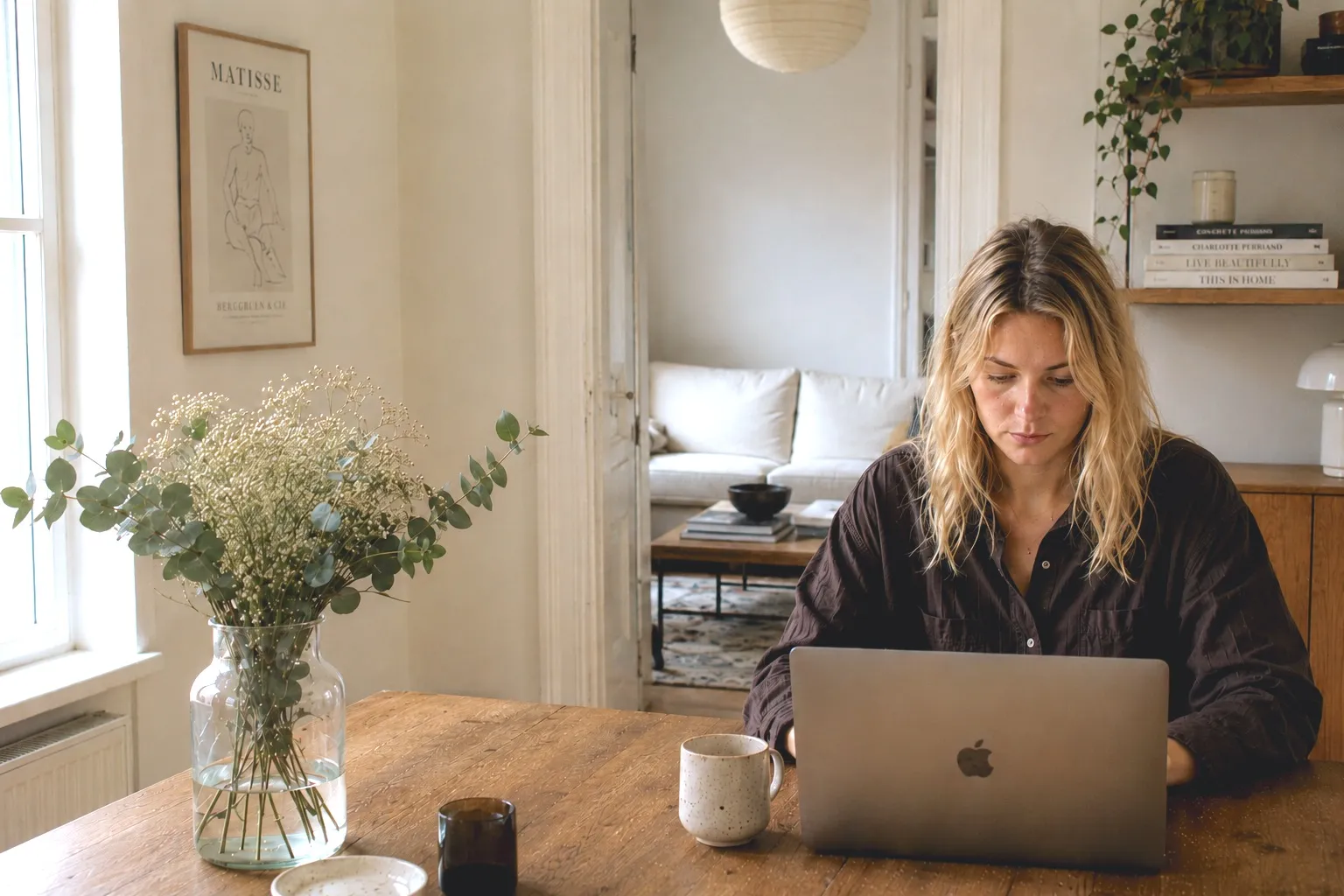 A student studying at her laptop